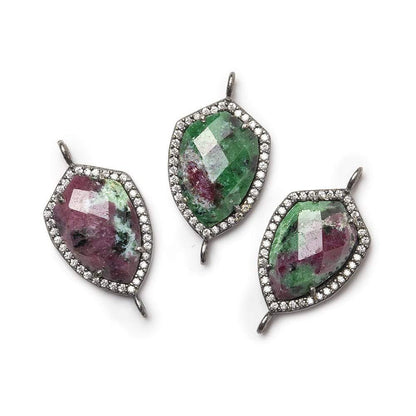 17x13mm Black Gold Bezel White CZ & Ruby in Zoisite Shield Connector 1 focal bead
