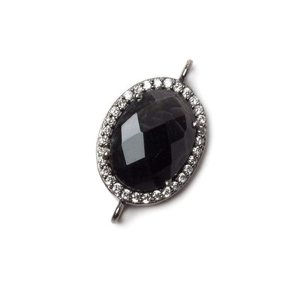 17x13mm Black Gold Bezeled CZ & Black Chalcedony Oval Connector 1 pc