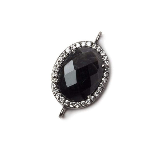 17x13mm Black Gold Bezeled CZ & Black Chalcedony Oval Connector 1 pc