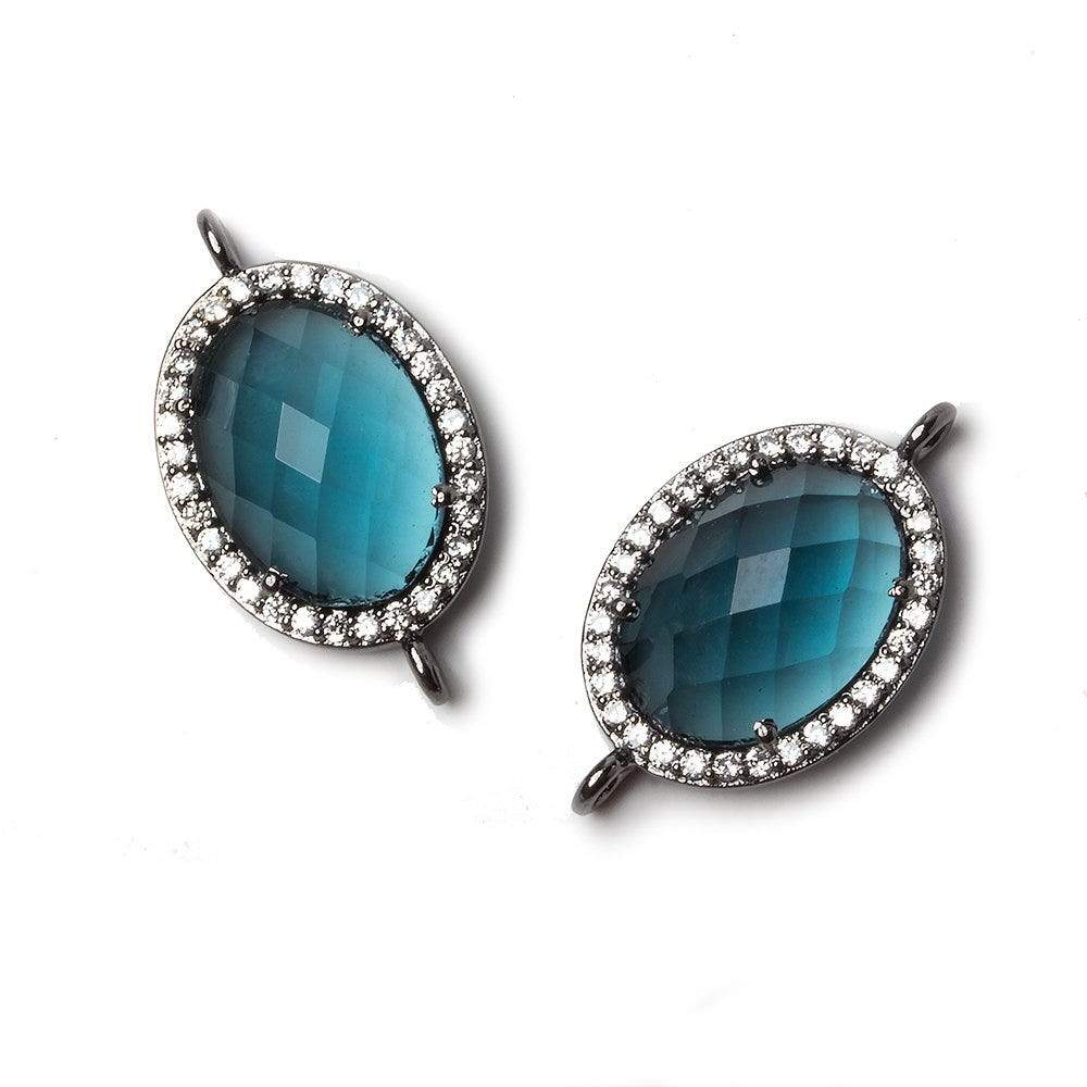 17x13mm Black Gold Bezeled CZ & London Blue Quartz Oval Connector 1 pc