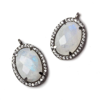 17x13mm Black Gold Bezeled CZ & Rainbow Moonstone Oval Pendant 1 pc