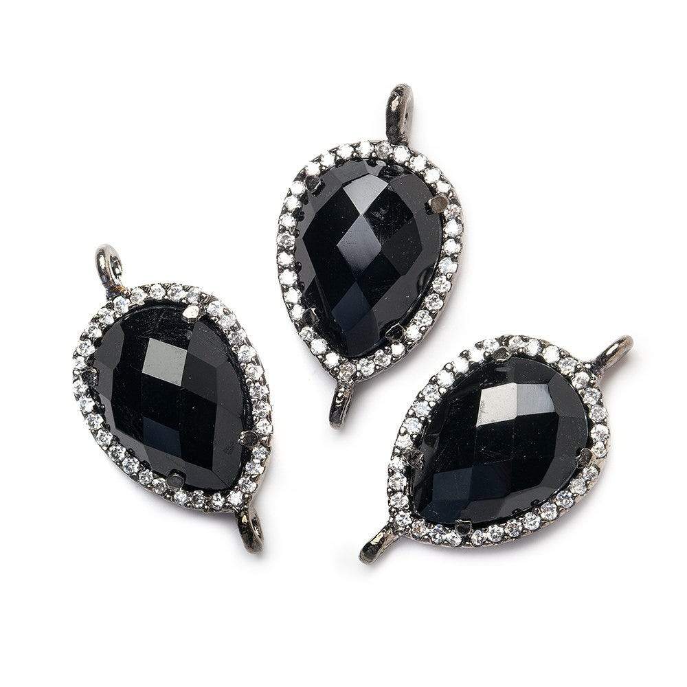 17x13mm Black Gold Bezeled White CZ and Black Chalcedony Pear Connector 1 piece