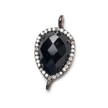 17x13mm Black Gold Bezeled White CZ and Black Chalcedony Pear Connector 1 piece