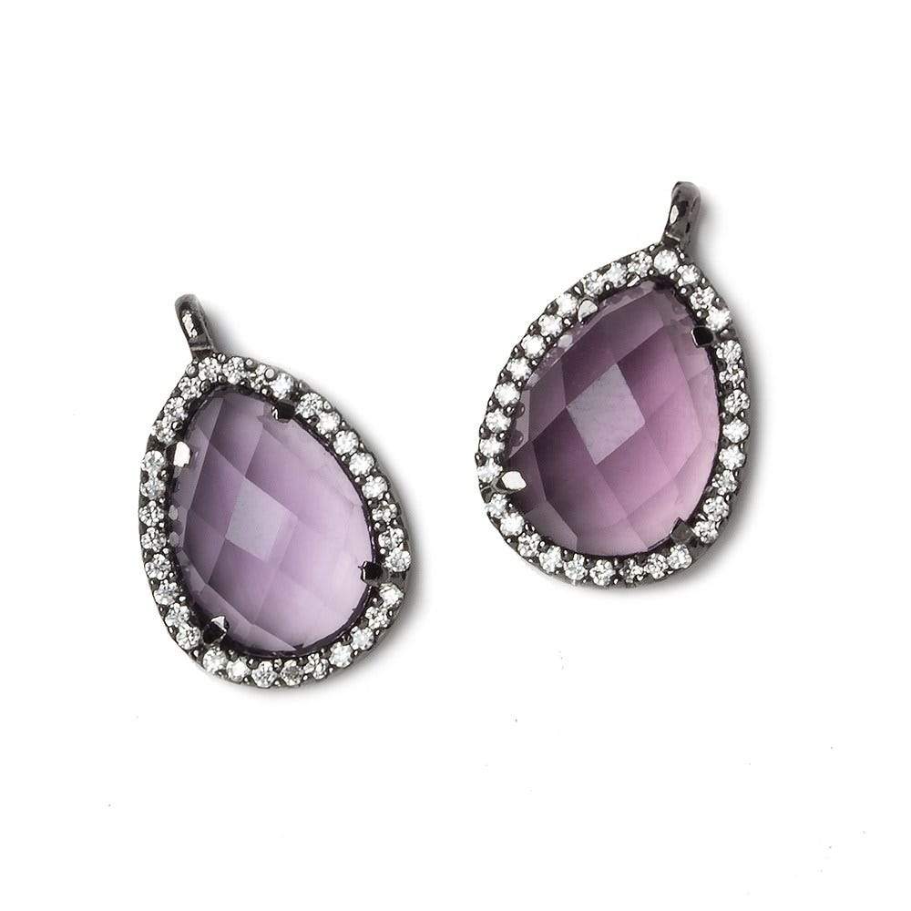 17x13mm Black Gold Bezeled White CZ and Pink Amethyst Pear Pendant 1 piece