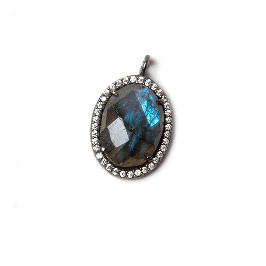 17x13mm Black Gold Bezeled White CZ & Labradorite Oval Pendant 1 pc
