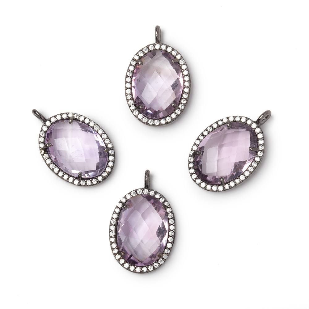 17x13mm Black Gold CZ Bezel Pink Amethyst Faceted Oval Pendant 1 Focal