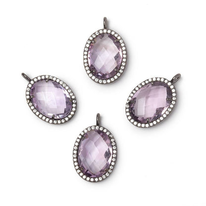 17x13mm Black Gold CZ Bezel Pink Amethyst Faceted Oval Pendant 1 Focal