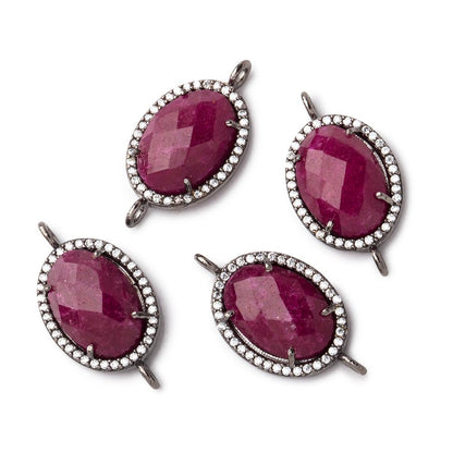 17x13mm Black Gold CZ Bezel Ruby Oval Connector 1 Focal Bead