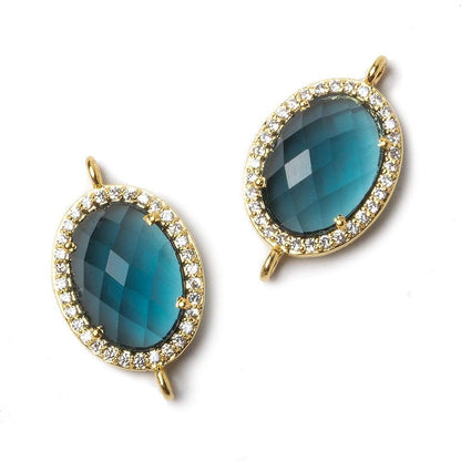 17x13mm Gold Bezeled CZ & London Blue Quartz Oval Connector 1 pc