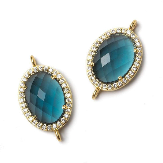 17x13mm Gold Bezeled CZ & London Blue Quartz Oval Connector 1 pc