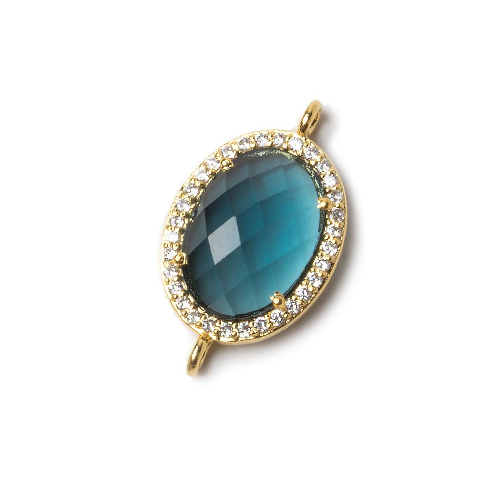17x13mm Gold Bezeled CZ & London Blue Quartz Oval Connector 1 pc