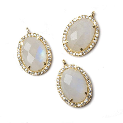 17x13mm Vermeil Bezeled CZ & Rainbow Moonstone Oval Pendant 1 pc