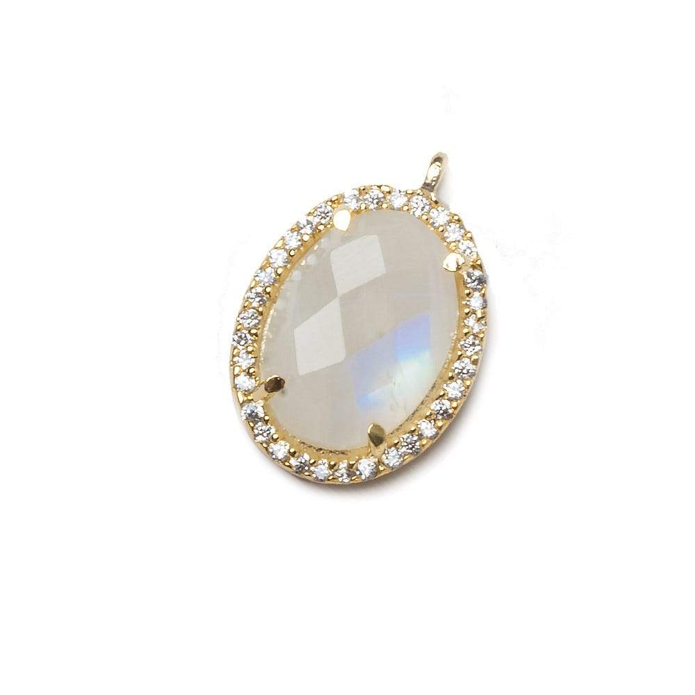 17x13mm Vermeil Bezeled CZ & Rainbow Moonstone Oval Pendant 1 pc