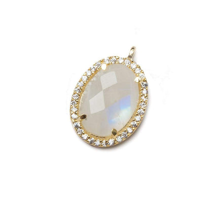 17x13mm Vermeil Bezeled CZ & Rainbow Moonstone Oval Pendant 1 pc