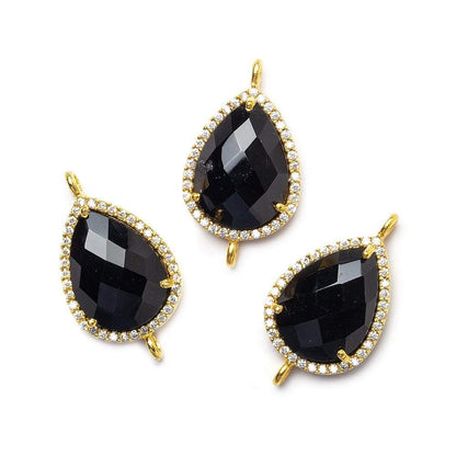 17x13mm Vermeil Bezeled White CZ and Black Chalcedony Pear Connector 1 piece