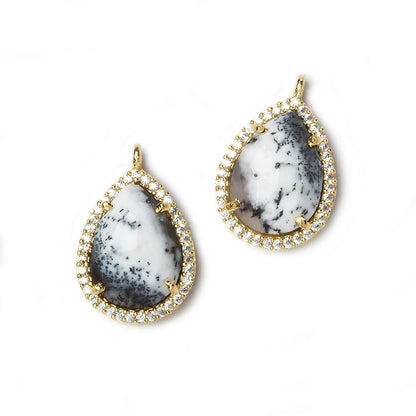 17x13mm Vermeil Bezeled White CZ and Dendritic Opal Pear Pendant 1 piece