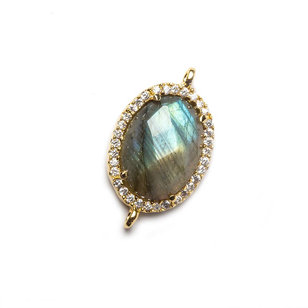 17x13mm Vermeil Bezeled White CZ and Labradorite Oval Connector 1 piece