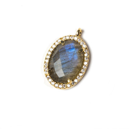 17x13mm Vermeil Bezeled White CZ and Labradorite Oval Pendant 1 piece