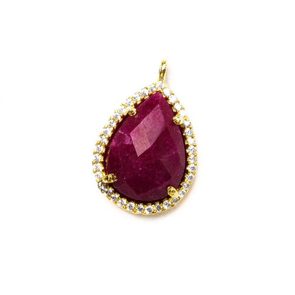 17x13mm Gold Bezeled White CZ and Red Aventurine Pear Pendant 1 piece