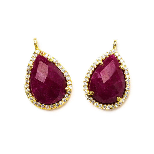 17x13mm Gold Bezeled White CZ and Red Aventurine Pear Pendant 1 piece