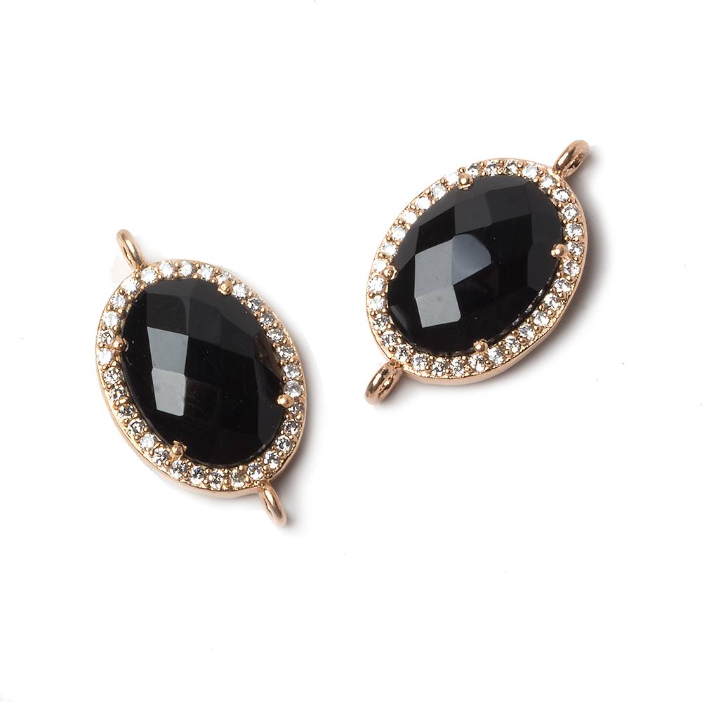 17x13mm Rose Gold Bezeled CZ & Black Chalcedony Oval Connector 1 pc