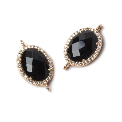 17x13mm Rose Gold Bezeled CZ & Black Chalcedony Oval Connector 1 pc