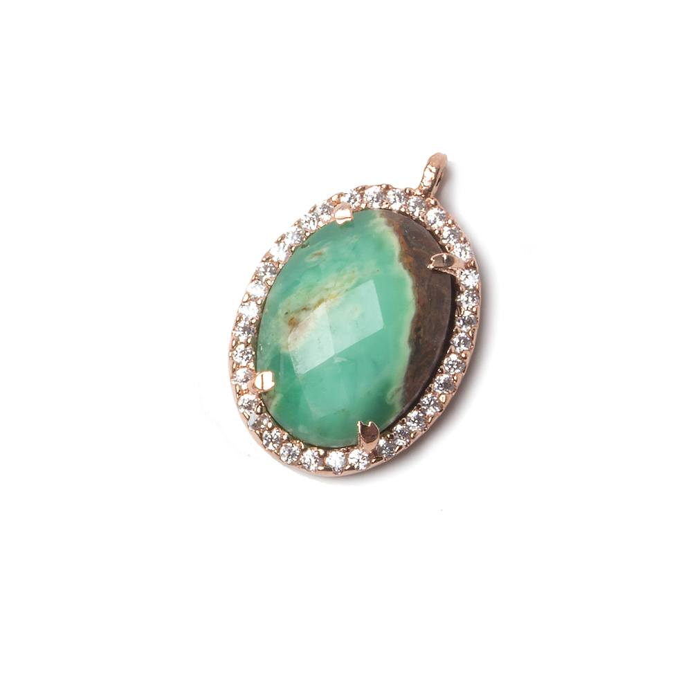 17x13mm Rose Gold Bezeled CZ & Chrysoprase Oval Connector 1 pc