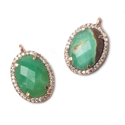 17x13mm Rose Gold Bezeled CZ & Chrysoprase Oval Connector 1 pc