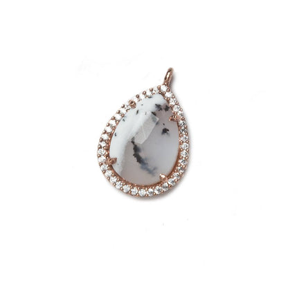 17x13mm Rose Gold Bezeled White CZ and Dendritic Opal Pear Pendant 1 piece