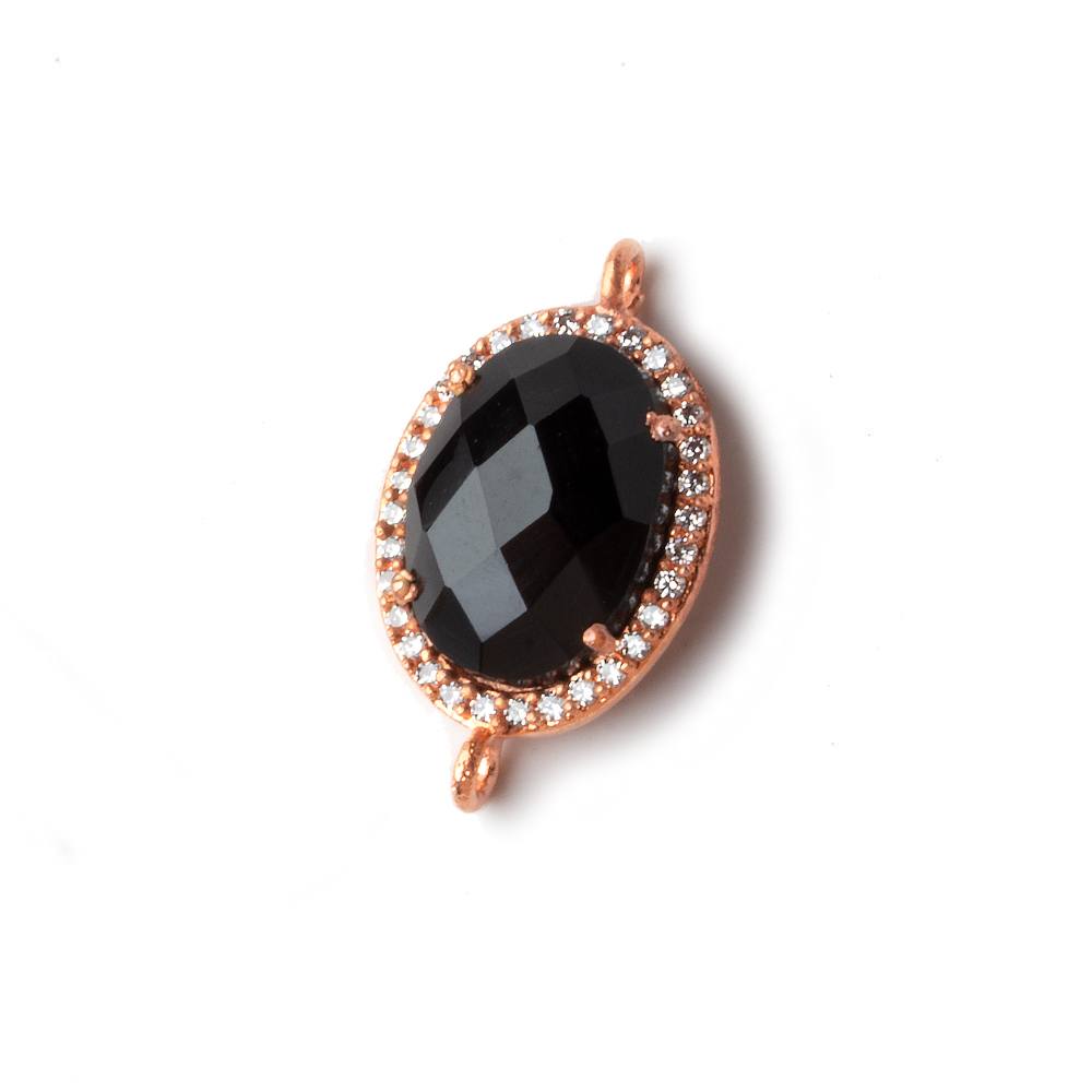 17x13mm Rose Gold CZ Bezel Black Chalcedony Oval Connector 1 piece