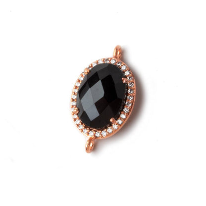 17x13mm Rose Gold CZ Bezel Black Chalcedony Oval Connector 1 piece