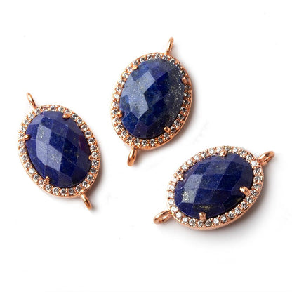 17x13mm Rose Gold CZ Bezel Lapis Lazuli Oval Connector 1 piece