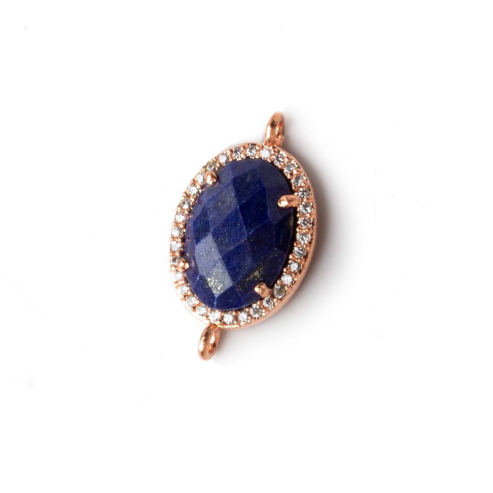 17x13mm Rose Gold CZ Bezel Lapis Lazuli Oval Connector 1 piece