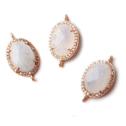 17x13mm Rose Gold CZ Bezel Rainbow Moonstone Oval Connector 1 piece