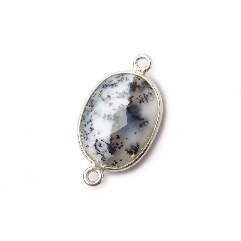 17x13mm Silver .925 Bezel Dendritic Opal Faceted Oval Connector 1 piece