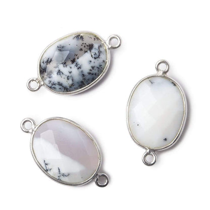 17x13mm Silver .925 Bezel Dendritic Opal Faceted Oval Connector 1 piece