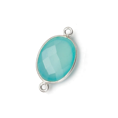 17x13mm Silver .925 Bezel Sea Chalcedony Faceted Oval Connector 1 piece
