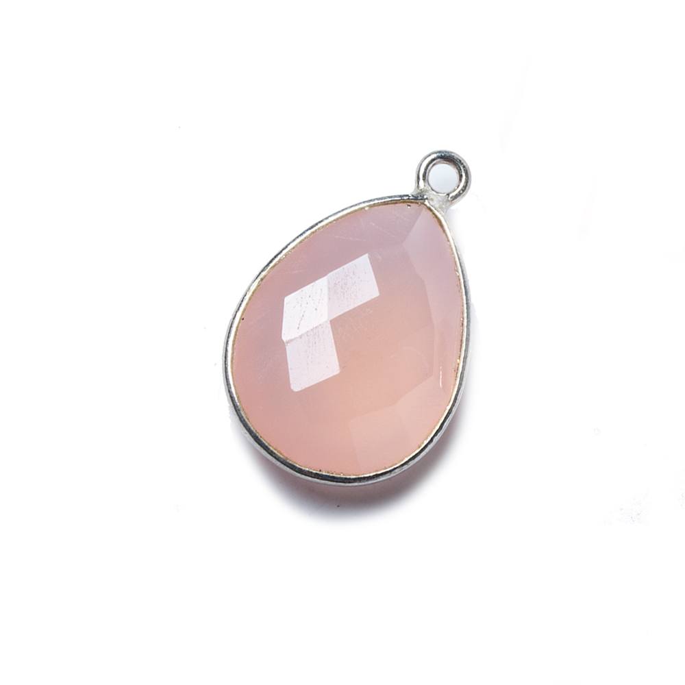 17x13mm Silver Bezel Petal Pink Chalcedony Pear Pendant 1 piece