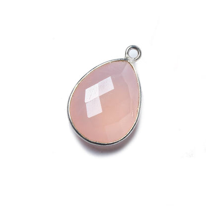 17x13mm Silver Bezel Petal Pink Chalcedony Pear Pendant 1 piece
