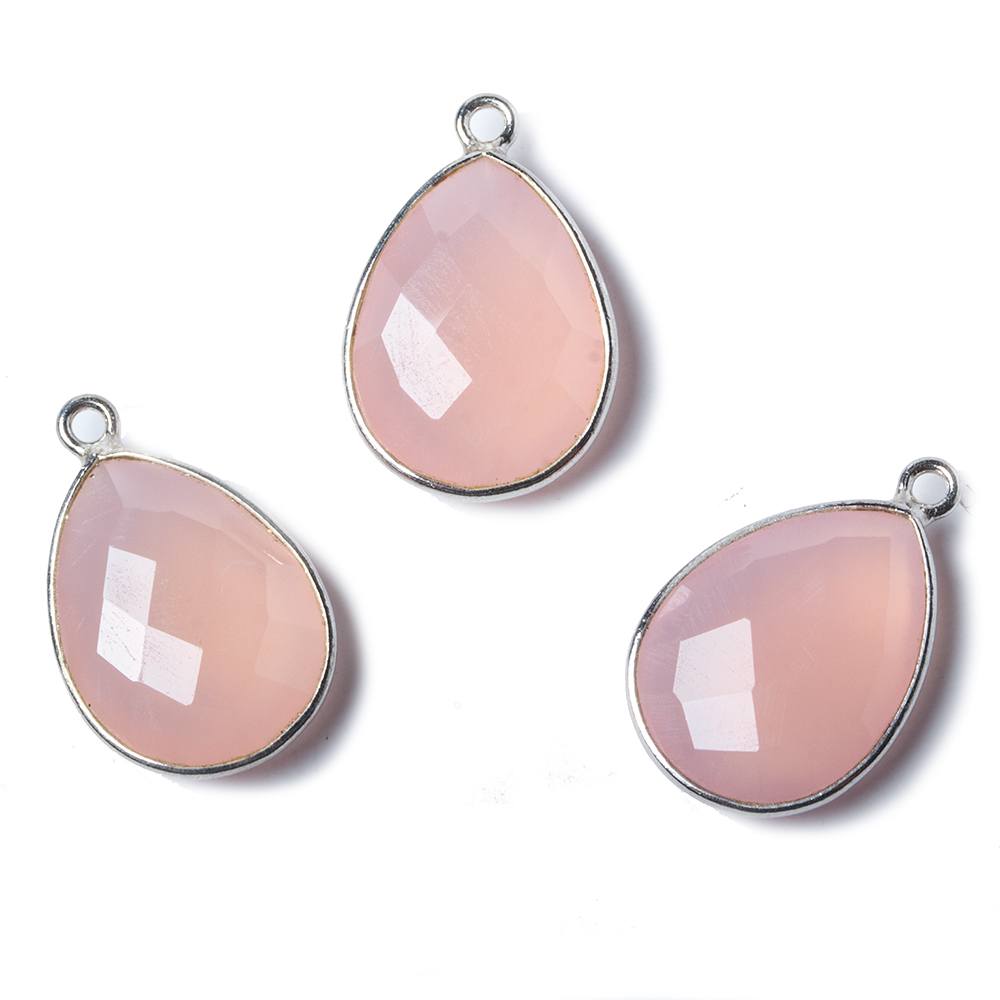 17x13mm Silver Bezel Petal Pink Chalcedony Pear Pendant 1 piece