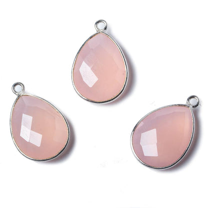 17x13mm Silver Bezel Petal Pink Chalcedony Pear Pendant 1 piece
