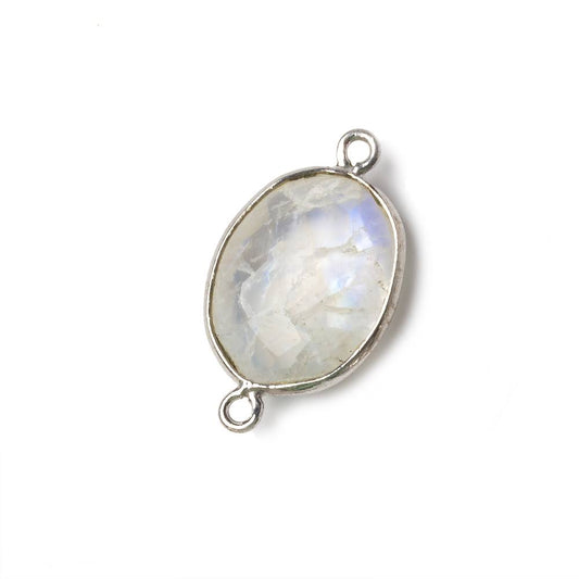 17x13mm Silver Bezel Rainbow Moonstone Faceted Oval Connector 1 piece