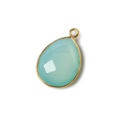 19x16mm Vermeil Bezel Aqua Chalcedony Pear Focal Pendant 1 piece