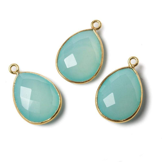 19x16mm Vermeil Bezel Aqua Chalcedony Pear Focal Pendant 1 piece