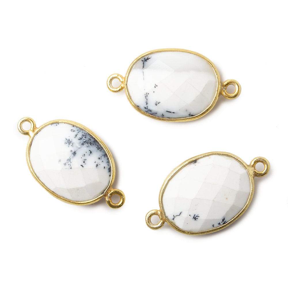 17x13mm Vermeil Bezel Dendritic Opal Opaque Faceted Oval Connector 1 piece