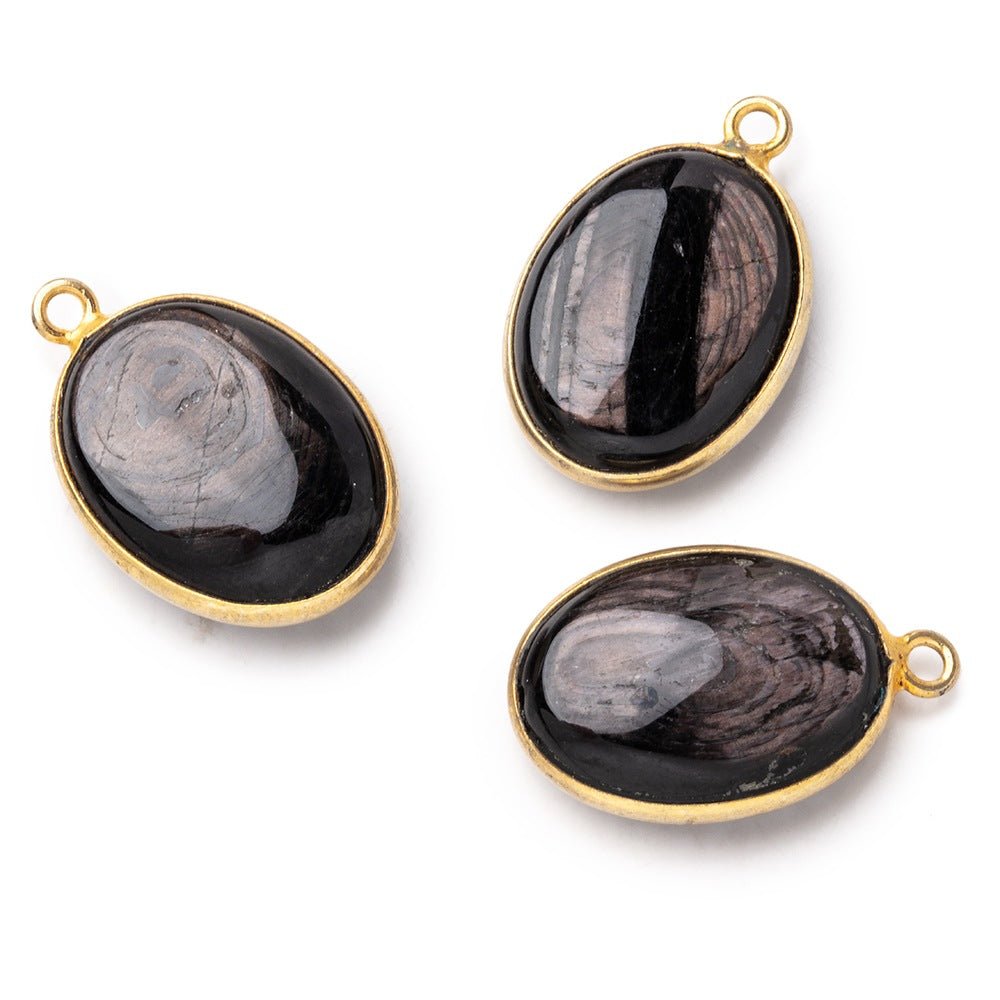 17x13mm Vermeil Bezel Hypersthene Plain Oval Pendant 1 piece