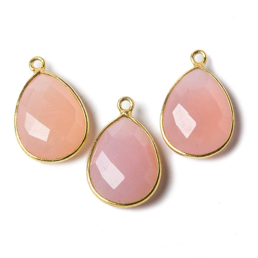17x13mm Vermeil Bezel Petal Pink Chalcedony Pear Focal Pendant 1 piece