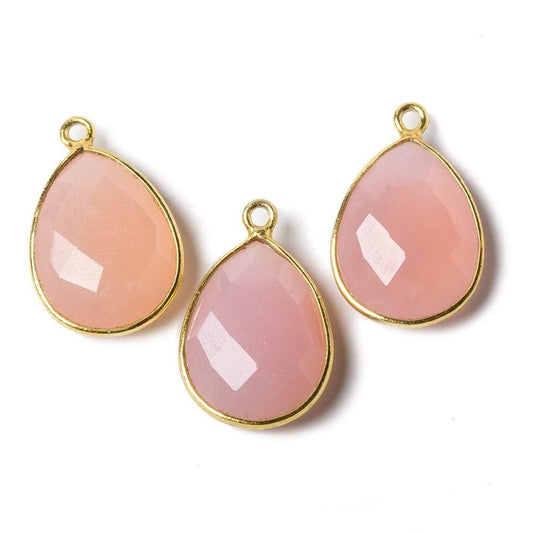 17x13mm Vermeil Bezel Petal Pink Chalcedony Pear Focal Pendant 1 piece