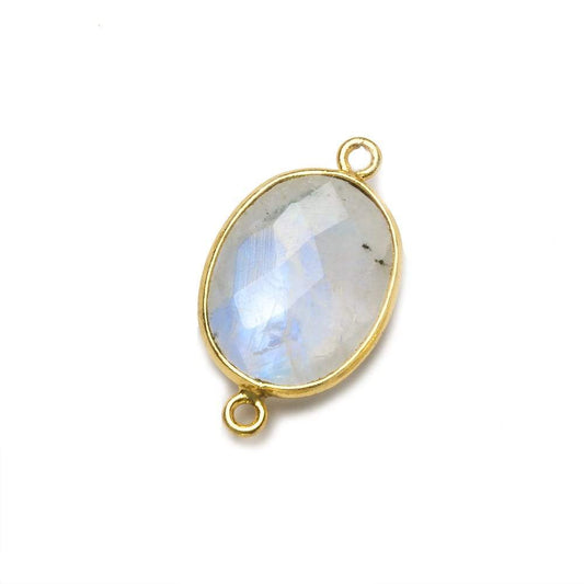 17x13mm Vermeil Bezel Rainbow Moonstone Faceted Oval Connector 1 piece