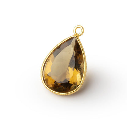 17x13mm Vermeil Bezel Whiskey Quartz Pavilion Faceted Pear Pendant 1 piece
